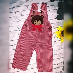 Kids Boys Girls OshKosh Bear Overalls Vintage Red Pinstripe 18 months
